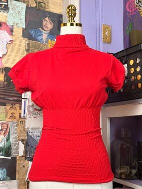 Vintage Red Mock Neck Ruched Top